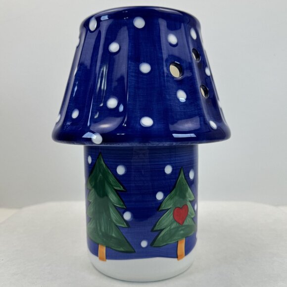 Hand-Painted Ceramic Snowman Christmas Tree Jar Candle Holder with Shade Blue Lg - Picture 2 of 13